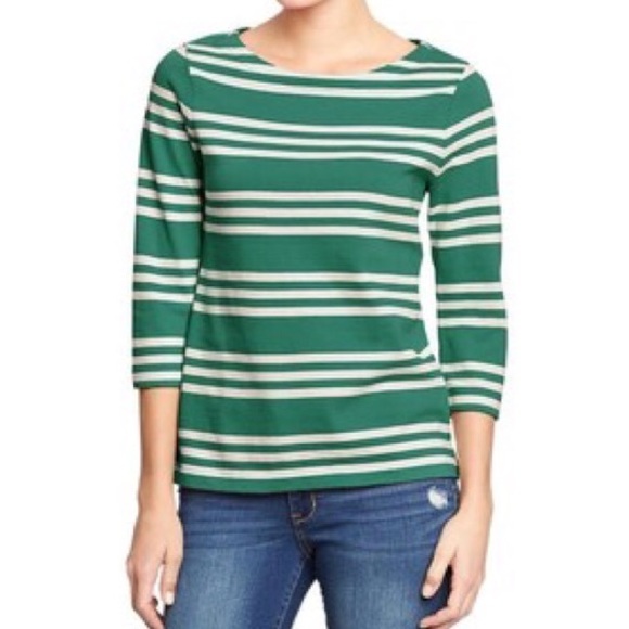 SOLD-Old Navy Green & White Striped Tee - Picture 3 of 4