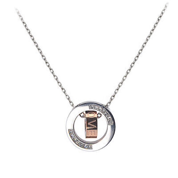 New! Crystals Two Rings Stainless Steel Necklace