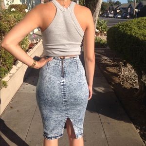 Acid wash high waisted denim skirt