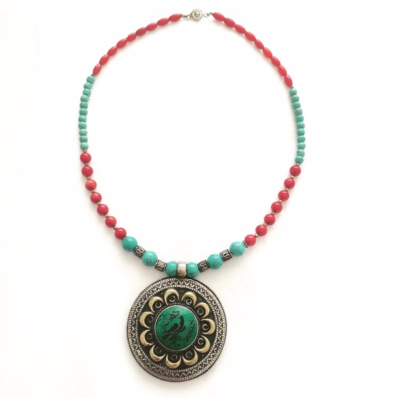 Turquoise/ Coral Necklace - Picture 1 of 1