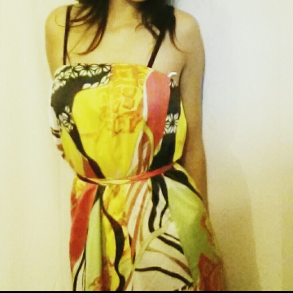 Short strapless colorful sundress