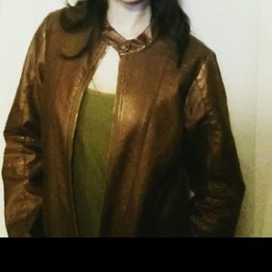 Brown leather jacket.