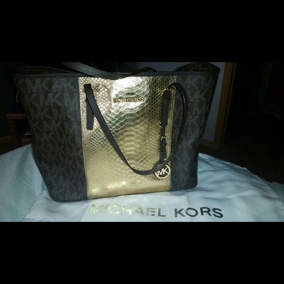 Python/Dark chocolate Mk logo tote