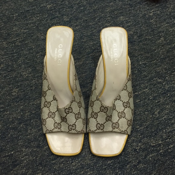 Gucci wedge with yellow heel.