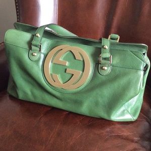 Gucci Green Leather Blondie Satchel Tote Handbag