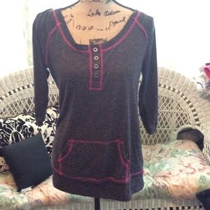 Maurices black with pink stitching top large