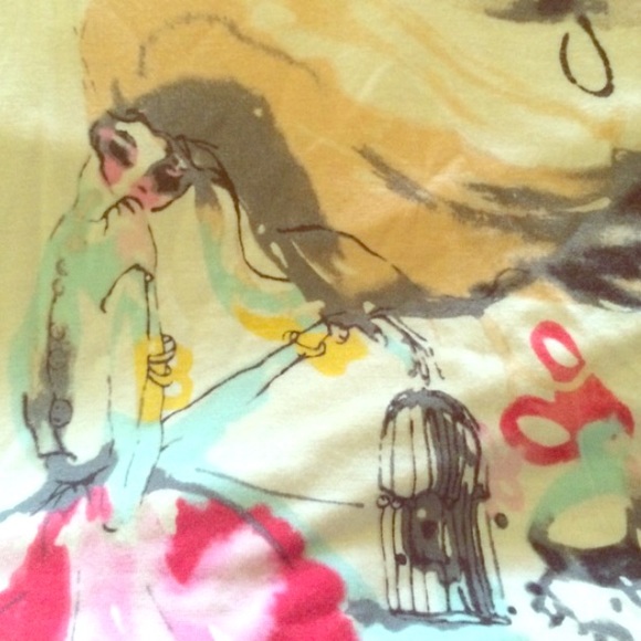 Art bird cage NY&Co modal silky tee top blouse S - Picture 1 of 4