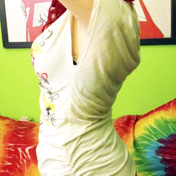 Art bird cage NY&Co modal silky tee top blouse S - Picture 2 of 4