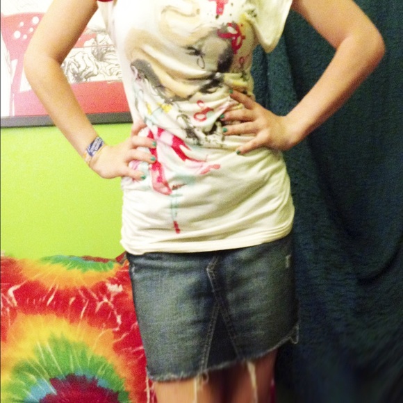 Art bird cage NY&Co modal silky tee top blouse S - Picture 3 of 4