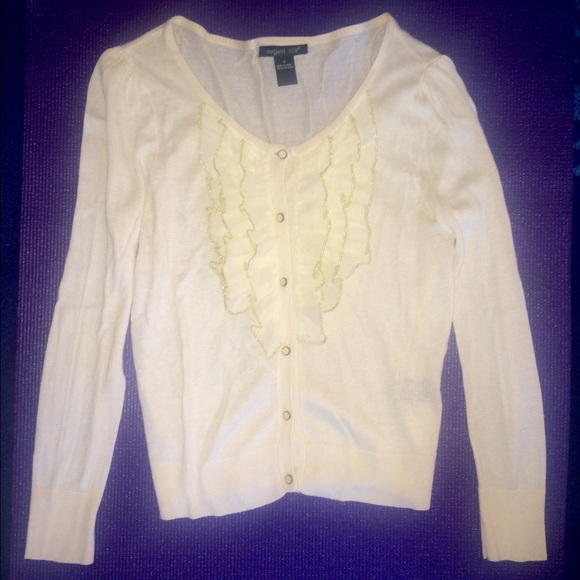 August Silk ruffled cardigan with gold buttons