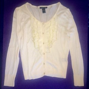 August Silk ruffled cardigan with gold buttons