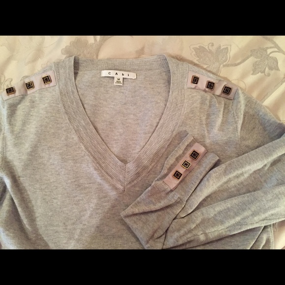 Cabi grey sweater with detailing on collar & cuff