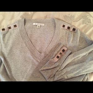 Cabi grey sweater with detailing on collar & cuff