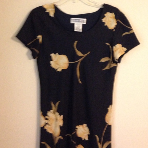 A Navy Blue Chiffon Dress/ Yellow Flowers