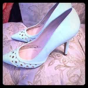 Mint green heel pumps