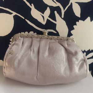 Silver evening clutch with chain shoulder strap