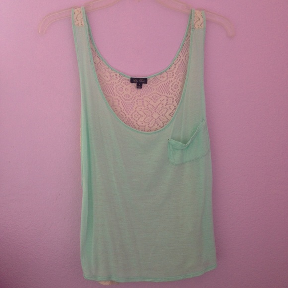 mint tank top with floral designed lace backing