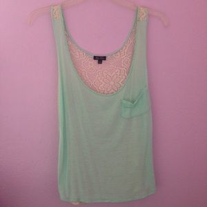 mint tank top with floral designed lace backing