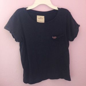navy blue hollister crop shirt