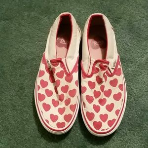 Red Heart Slip On Vans Womens Size 9