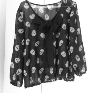 Skull Print Chiffon Sheer Top
