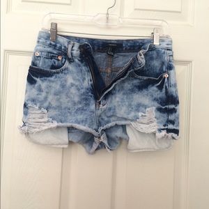 High waisted distressed denim shorts
