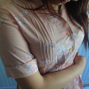 Vintage Floral Pleated Dress