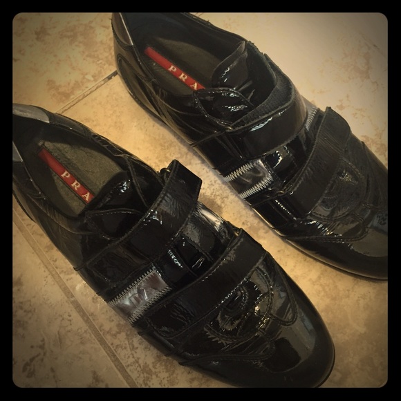 Prada patent leather strap sneakers