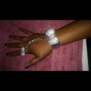 Silver bow bracelet with ring