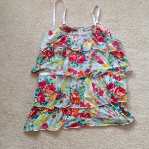 Floral ruffled tank top