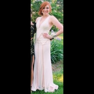 Jovani white and nude prom dress