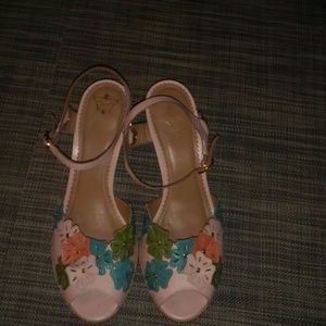 Pink leather sandals with multi color  flowers