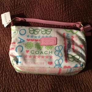 COACH MULTICOLOR PINK LAMINATED POUCH BAG