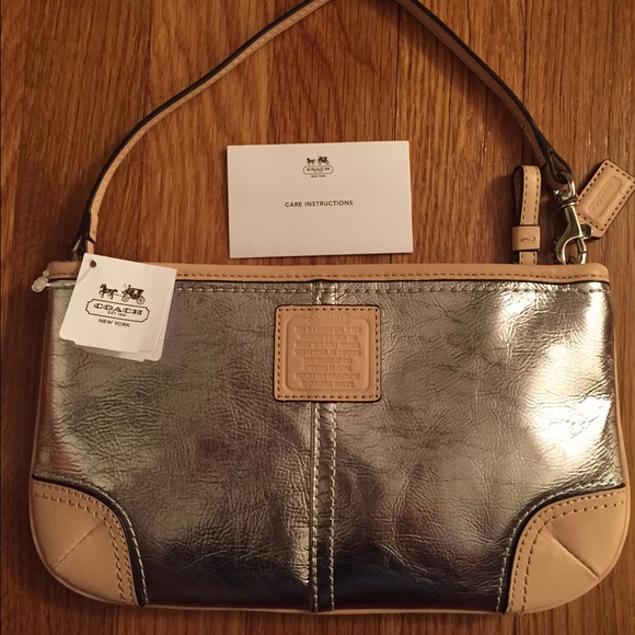 Coach Metallic Large Wristlet - Silver 5.5" x 9.5"