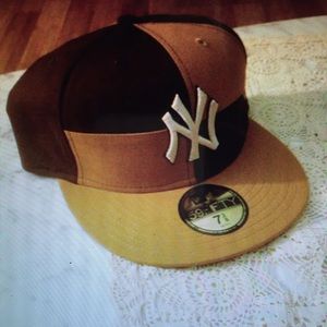 Beige and brown NY fitted hat