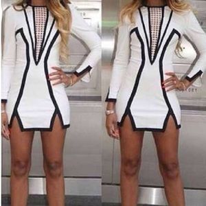 Sexy long sleeves black and white dress