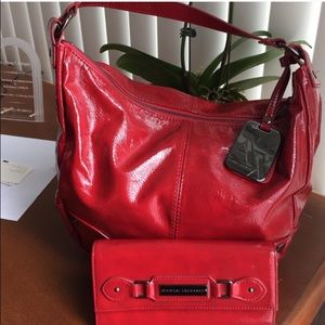 Red Armaani Exchange handbag with matching wallet
