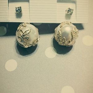 Leaf covered Pearl Earrings