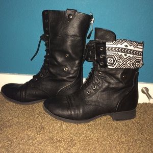 Black fold over combat boots