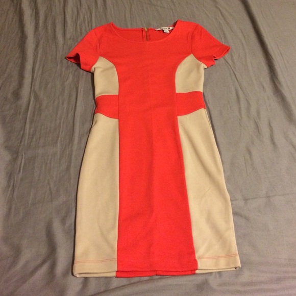 Orange and Tan color block Dress - Picture 1 of 3