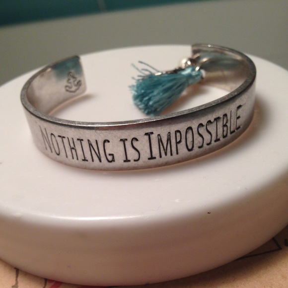 Cute silver cuff "Nothing is impossible" bracelet