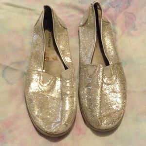 Silver sparkly glittery slip ons