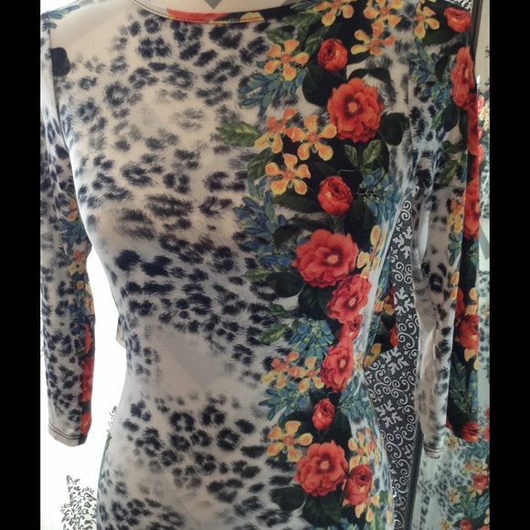 Floral and cheetah print pencil dress w/ open back - Picture 3 of 4