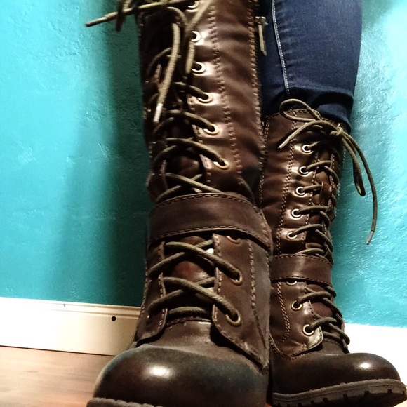 Lace Up Army Heel Boots
