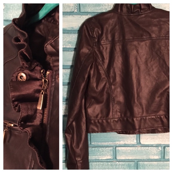 Brown Leather Jacket with Ruffles - Picture 3 of 4