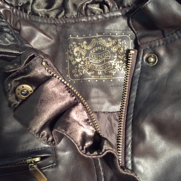 Brown Leather Jacket with Ruffles - Picture 4 of 4