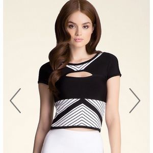 *BRAND NEW* BEBE BLACK+WHITE CUT OUT CROP TOP