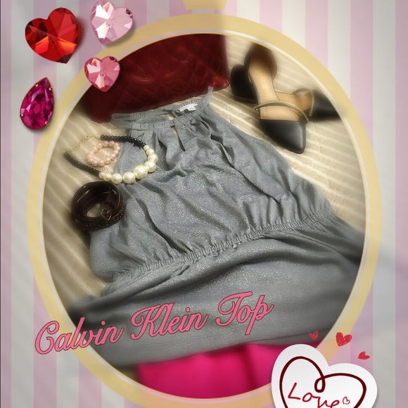 Elegant Calvin Klein Silver Metallic Top NWOT - Picture 2 of 3