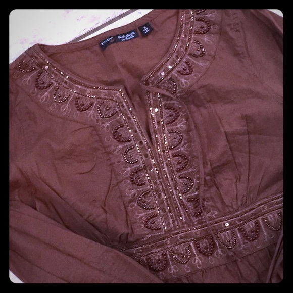 Barely worn brown beaded dressy top