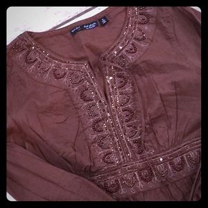Barely worn brown beaded dressy top